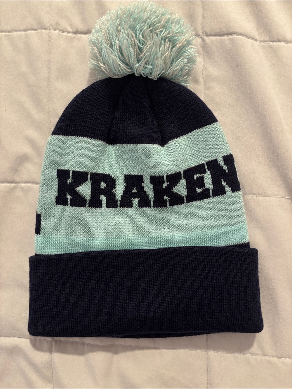 Seattle Kraken Knit Pom Beanie - Navy & Light Teal - Picture 2 of 2
